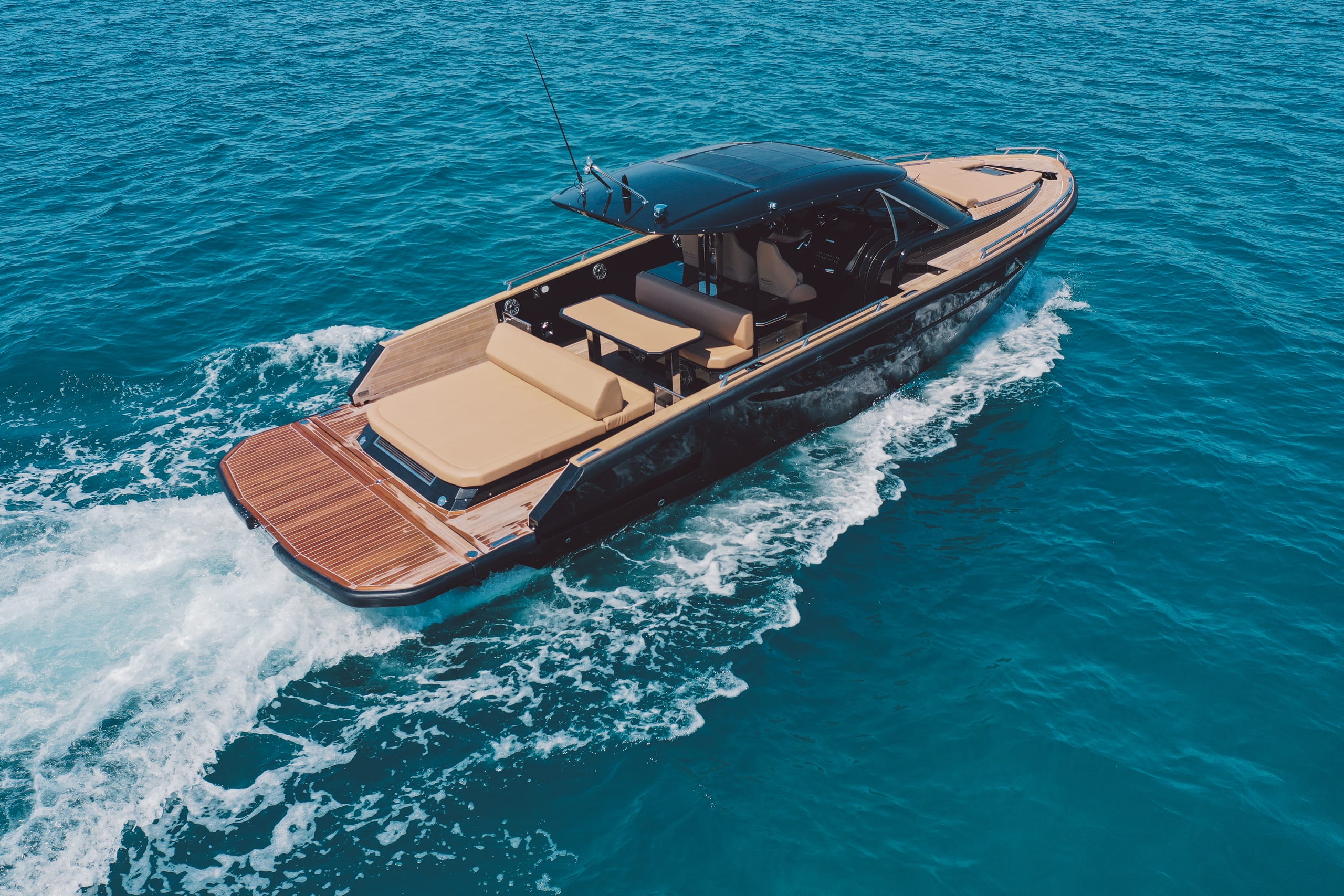 Guests aboard a Focus Forza 37 at anchor