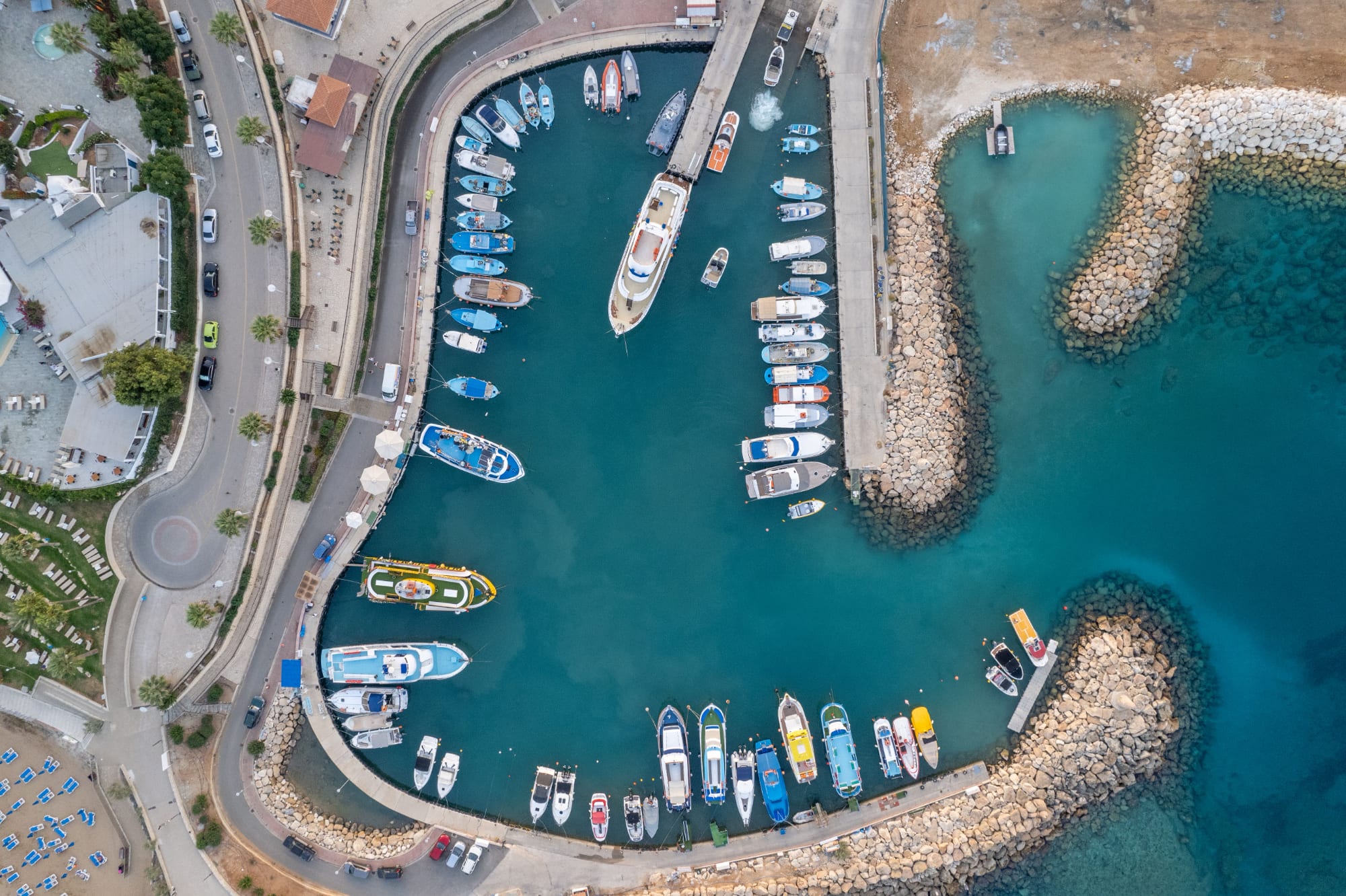A Cyprus marina seen from directly above