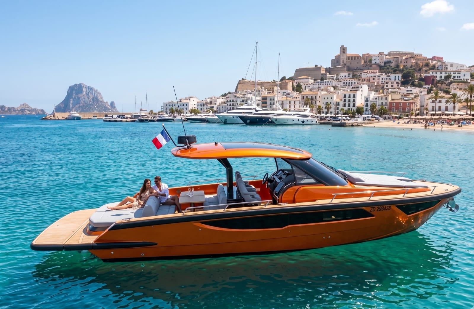 A Focus Forza 37 at anchor off Ibiza