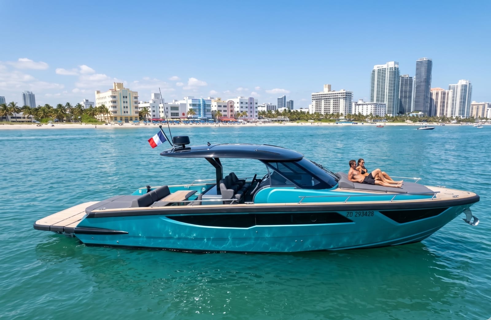 A Focus Forza 37 off the Miami skyline